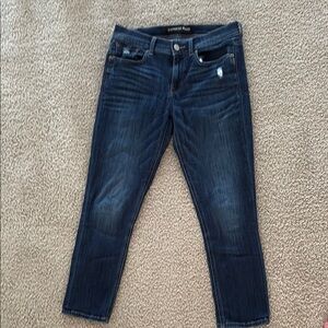 Express Blue Ankle Cropped Jeans with Contrast Stitching